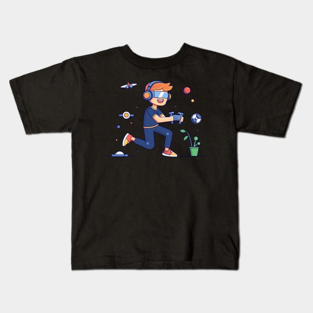 boy playing vr Kids T-Shirt by Shapwac12